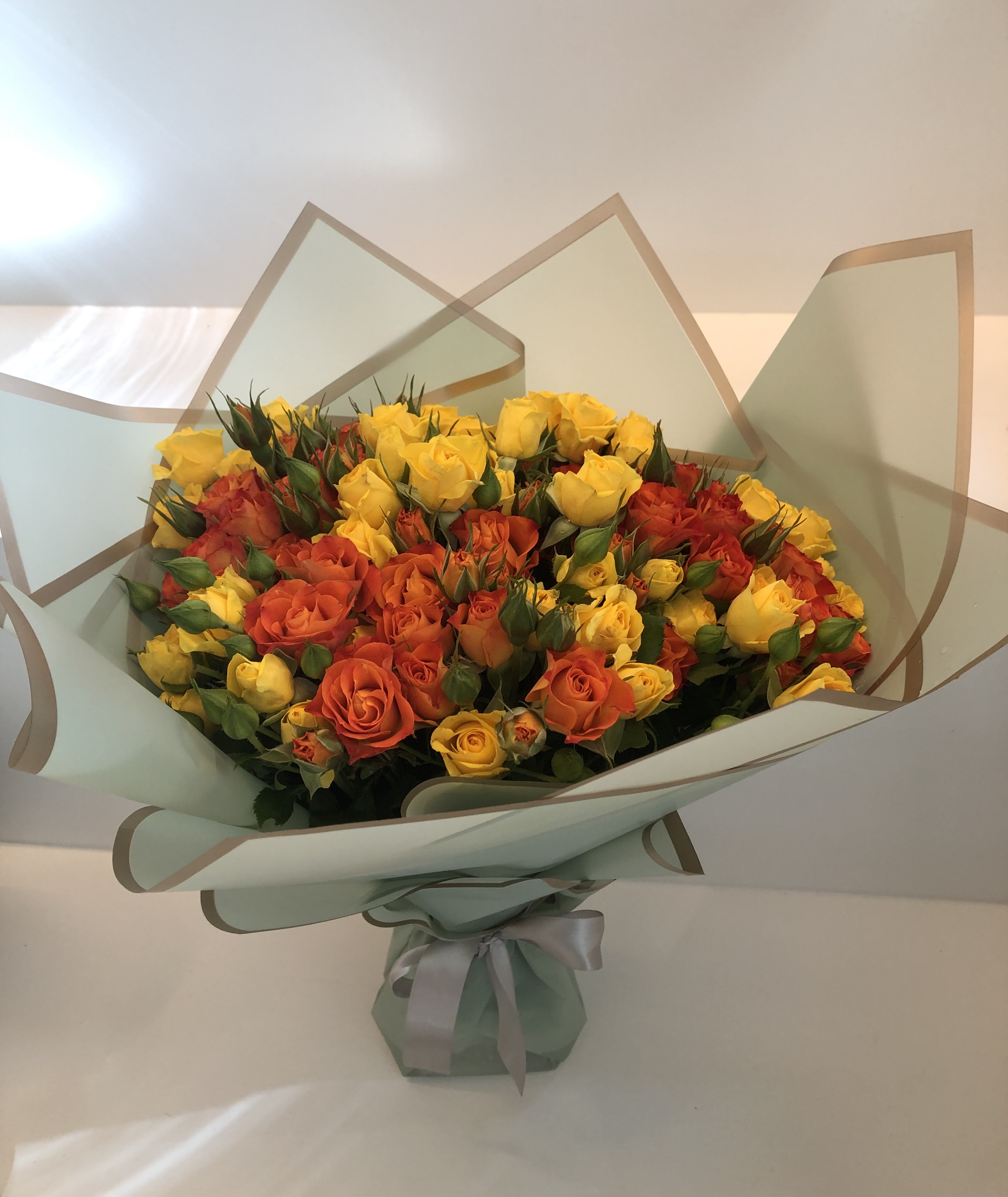 Orange and Yellow Spray Roses Bouquet