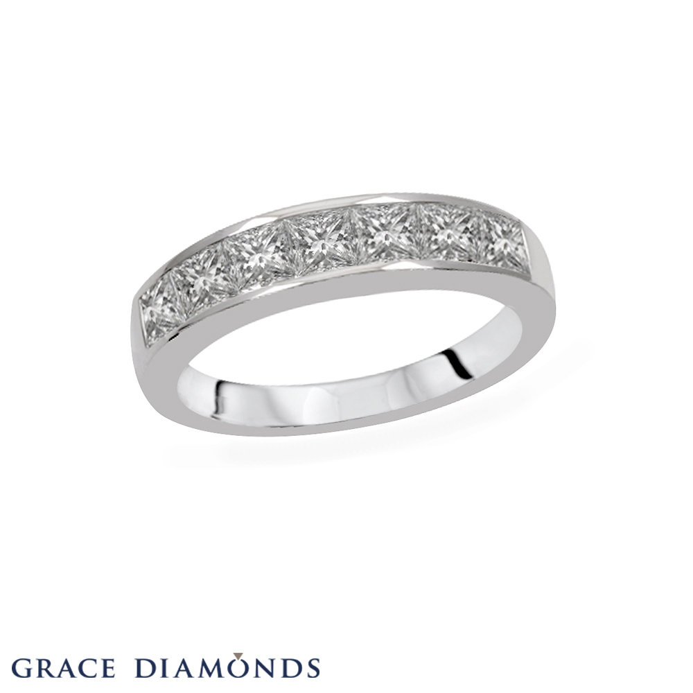 Channel Set Princess Cut Semi Eternity Diamond Ring