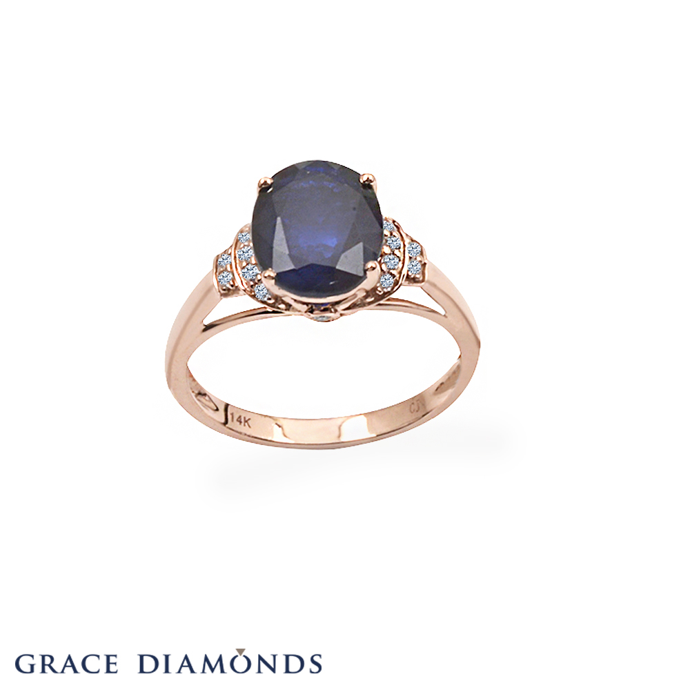 Oval Shape Blue Sapphire & Diamond Ring
