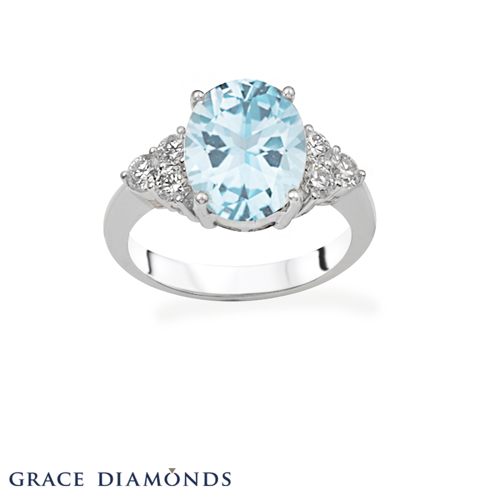 Oval Shape Aquamarine & Diamond Ring