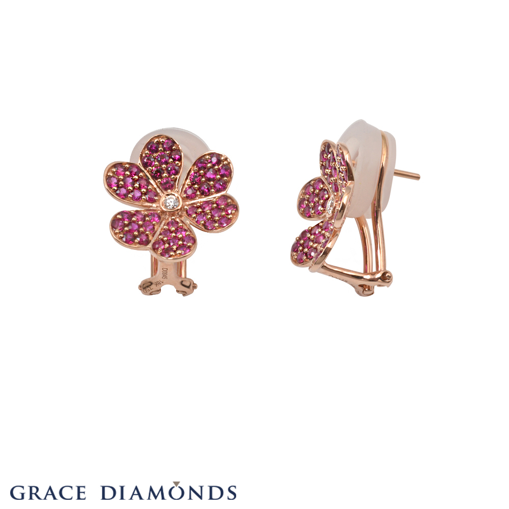 Flower Shaped Ruby & Diamond Earrings